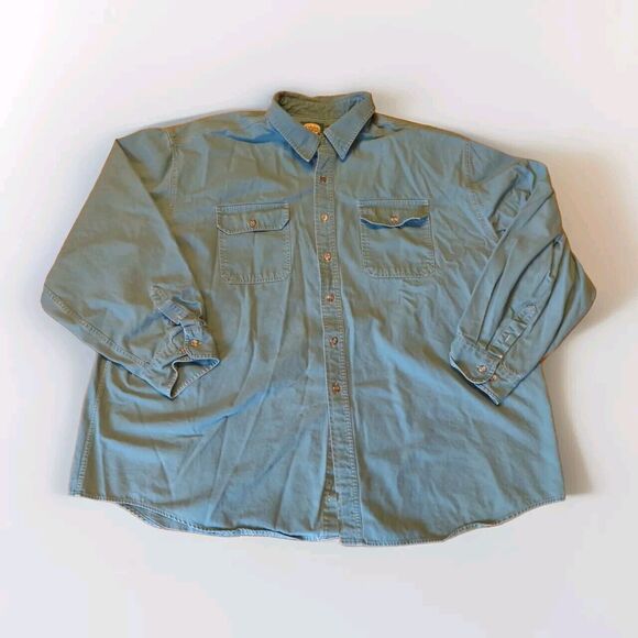 Cabelas Button Up Shirt Mens 4XL Teal Heavy Long Sleeve Work Outdoor - Picture 1 of 6